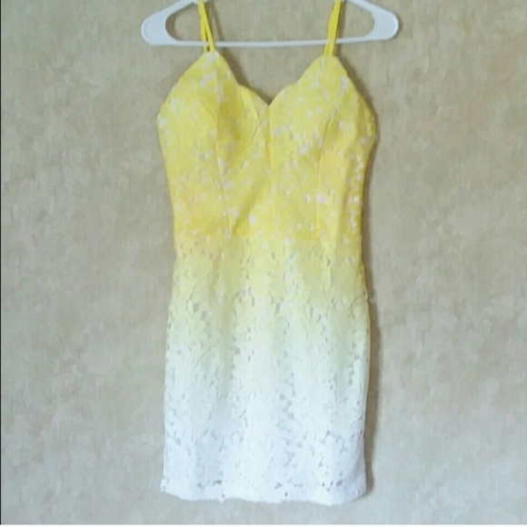 Yellow white ombre lace mini dress size S M L - Picture 3 of 8